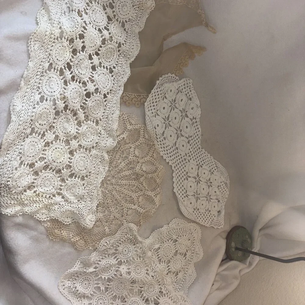Antique Beautiful Doilies Handmade crocheted lace Doilie lot of 6 Sheer Floral